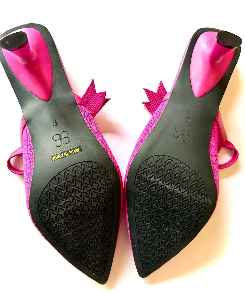 Cosy Island Hot Pink Knit Pointed Toe Bow Mary Jane Kitten Heel Mules Size 9 - Picture 6 of 6